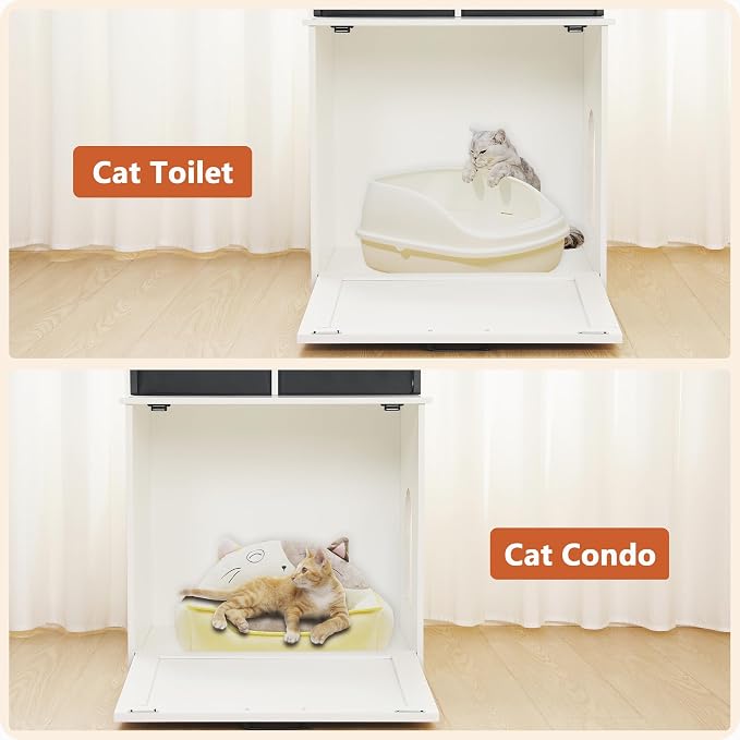 DWANTON Litter Box Enclosure with 2 Storage Shelves and 2 Drawers, 2-in-1 Hidden Cat Litter Box Enclosure Furniture with Shelf, Reversible Entrance, Washable Drawers, 50-Inch, White - Image 6