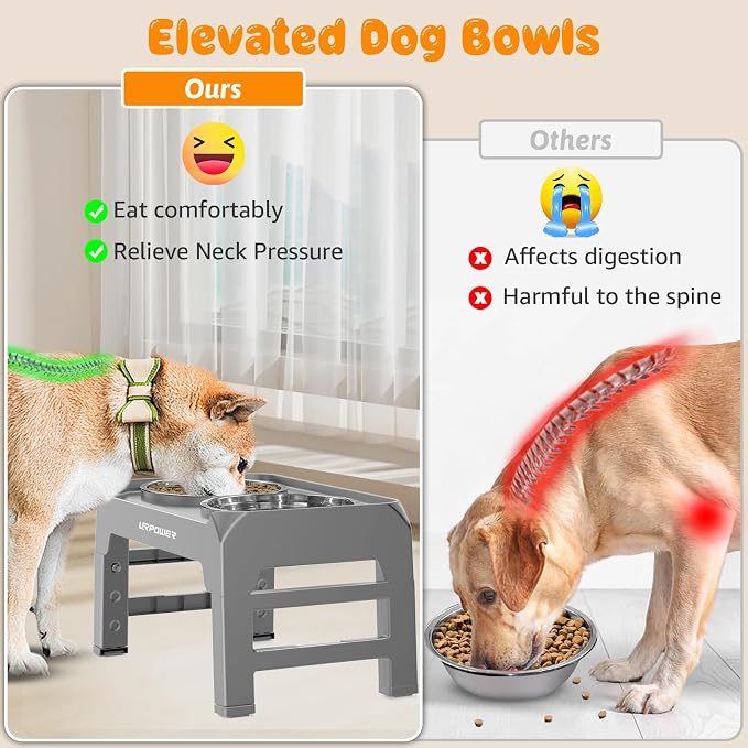 URPOWER Raised Dog Bowls 4 Height Adjustable Elevated Bowl Stand | Stainless Steel Water Bowl Non-Slip Dog Food Bowls Stand for Small Medium Large Dogs and Pets - Image 3