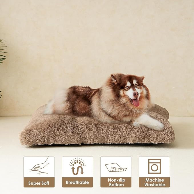 EHEYCIGA Fluffy Dog Crate Bed, Plush XX Large Dog Pillow, Camel | Xlarge Calming Anti Anxiety Plush Faux Fur Mat for Large size dogs, Washable Soft Warm Dog Pad with Non-Slip Bottom - Image 8