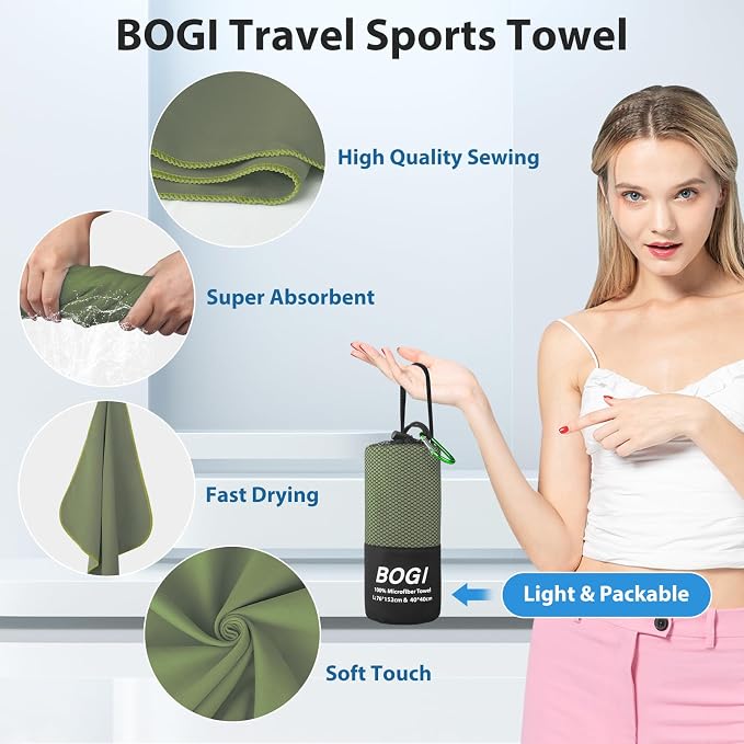 BOGI Microfiber Travel Sports Towel-Quick Dry Travel Towel,Soft Lightweight Absorbent Compact Sports Towel for Camping Gym Beach Bath Yoga Swimming Backpacking (M:40''x20''-AGreen) - Image 4