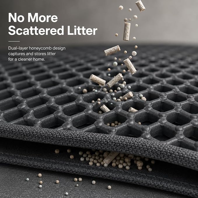 Cat Litter Box Mat Double Layer Trapping Mat Easy-Clean Waterproof Urine Proof(Black 30x22in) - Image 3