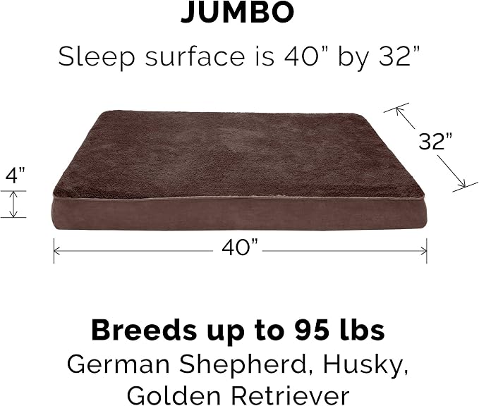Furhaven Orthopedic Dog Bed for Large Dogs w/ Removable Washable Cover, For Dogs Up to 95 lbs - Ultra Plush Faux Fur & Suede Mattress - Chocolate, Jumbo/XL - Image 3