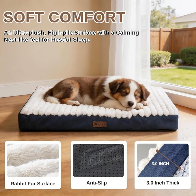 Orthopedic Dog Bed for Small Dogs,Firm Egg Crate Foam,Non-Slip Bottom,Blue | Soft Plush Surface,Removable Machine Washable Cover,Ideal for Crates & Small Spaces,Designed for Joint Support,23"x17"x3" - Image 3