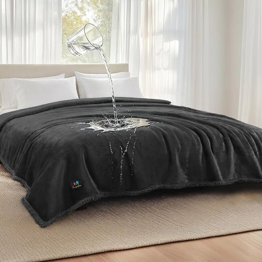 Luciphia Waterproof Pet Blankets, Liquid Pee Proof Dog Blanket for Sofa Bed Couch, Reversible Sherpa Fleece Furniture Protector Cover for Small Medium Large Dogs Cats, Black King Size（100" x 85"） by luciphia