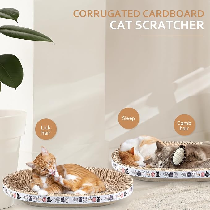 Mixweer 3 Pcs Cat Scratcher Cardboard Large Oval Cat Scratch Pad Board Bed Bowl 2 in 1 Corrugated Lounge Couch Nest for Cats Grinding Claw Furniture Protector Indoor - Image 6