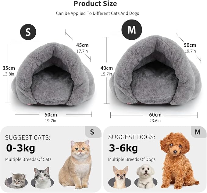 PETCUTE Warm Cat Cave Beds for Indoor Cats, Super Soft Cat Beds with Hooded Cover, Short Plush Covered Sleeping Cozy Pet Bed for Puppies and Cats,Cat House with Removable Washable Cushion - Image 3