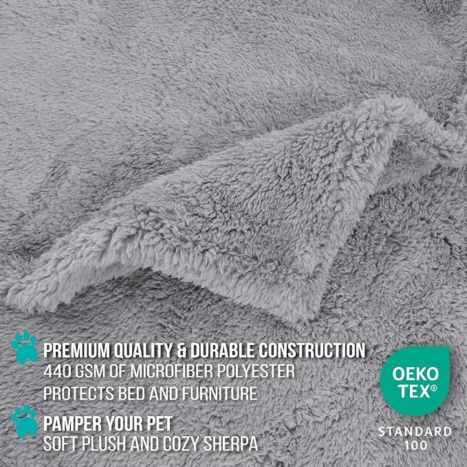 PetAmi Fluffy Waterproof Dog Blanket for Couch and Bed, Reversible Sherpa Pet Throw, Pee Proof Furniture Protector Sofa Cover, Washable Cat Blanket for Medium Large Dogs and Cats (Light Grey, 90x90) - Image 3