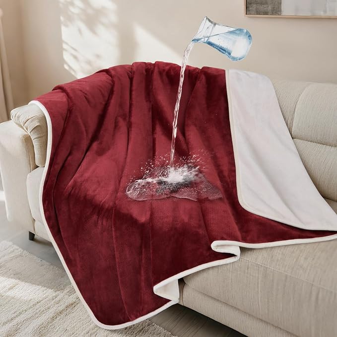 LOOBANI Waterproof Dog Blanket for Couch, Soft Couch Cover 50" x 60", Red | Pet Blanket for Medium Large Dogs, Double Side Liquid-Proof, Reversible Flannel Bed Throw for Sofa, Travel, Hair Resistant by LOOBANI