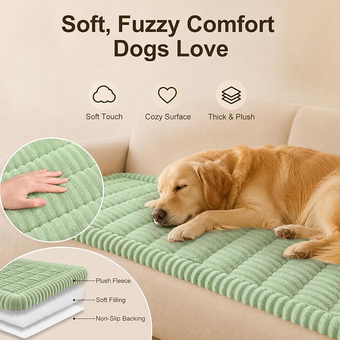decorUhome Couch Cover for Dogs, Non Slip Fuzzy Thick Pet Sofa Protector | Pet Friendly, Machine Washable, Fits 3-Cushion Sofa, Protects Against Pet Hair & Daily Messes, Green, 27.6" x 70.9" - Image 2