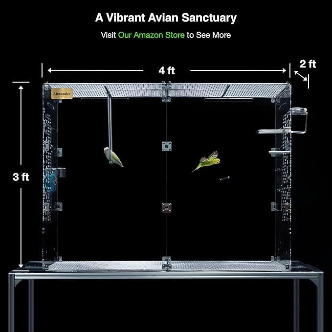 GuineaLoft™ Crystal Clear Custom Acrylic Bird Cage (Model-ET2) | Custom Sizes from Small to Extra Large w/ Optional Divider, Name Plate, UV Background, & Accessories - Image 3