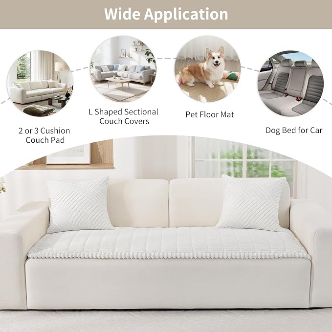 Fuzzy Sofa Headrest Covers for Dogs Washable, Thick Couch Covers for 3 Cushion Sofa Pet Friendly, Non Slip Plush Dog Couch Cover for for Sectional, Loveseat (White, 27.6" x 35.4") - Image 7