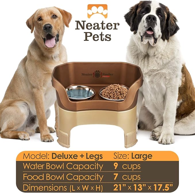Neater Feeder Deluxe Mess-Proof Elevated Dog Bowls for Large Dogs (40+ lbs), 2 Height Adjustable (14.5” & 17.5”) No-Spill Raised Dog Bowl Stand, Stainless Steel Food Bowl Set, Made in USA, Bronze - Image 4
