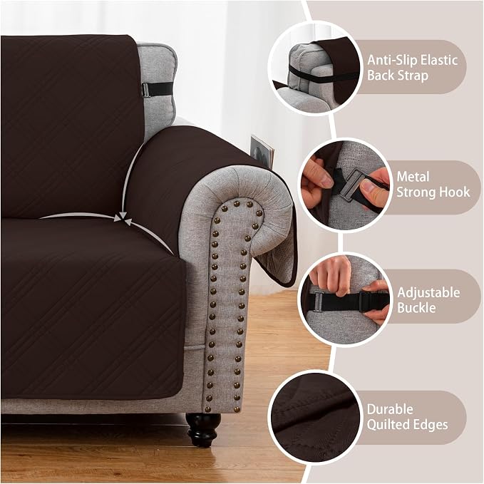100% Waterproof Couch Cover for Dogs, Anti-Slip Washable Sofa Cover with Elastic Straps & Side Pockets, Durable Furniture Protector for Kids, Pets & Dogs (Armchair 23", Chocolate) - Image 5