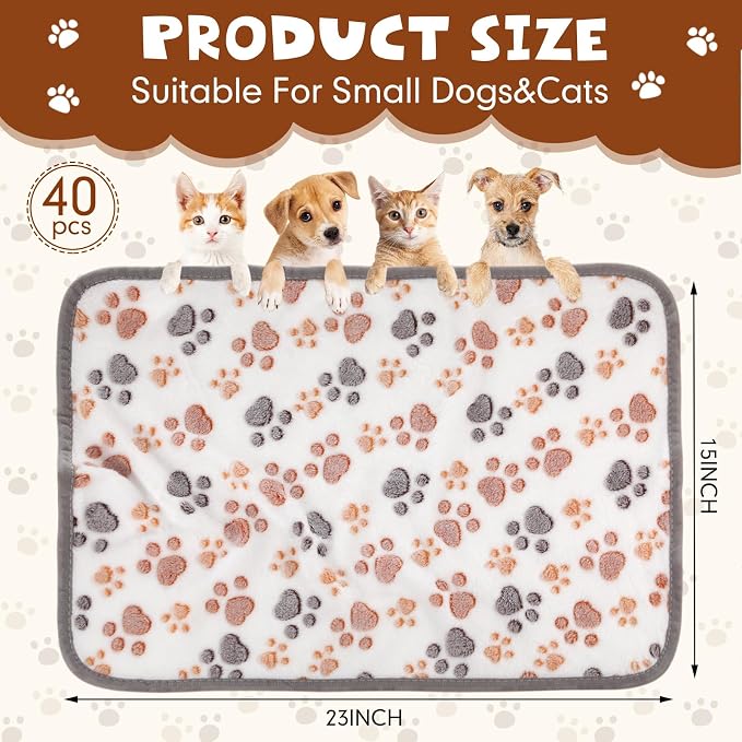 Chumia 40 Pcs Dog Blankets Soft Fluffy Fleece Washable Puppy Sleep Blankets Small Mat for Pets Throw Warm Bed Mat for Dog Puppy Cat (Grey,Heart,Star,Paw,Bone) - Image 2