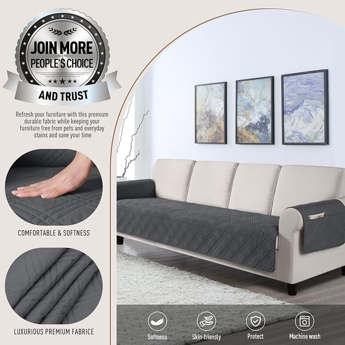 TAOCOCO Waterproof Oversized Sofa Covers for Pets Without Back Cover, Couch Seat Covers with Pocket for 4 Cushion Couches Washable Dog Couch Protector Sofa Slipcovers(Oversized Sofa, Charcoal Gray) - Image 4