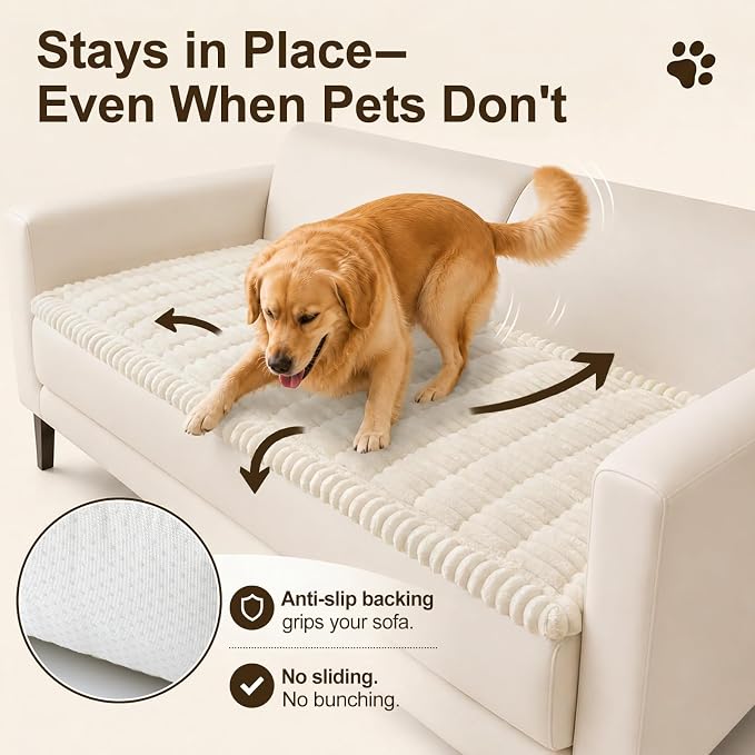 decorUhome Couch Cover for Dogs, Non Slip Fuzzy Thick Pet Sofa Protector | Pet Friendly, Durable Couch Covers for Sofa, Machine Washable, Fits Backrest Cushions & 2-Cushion Sofa, White, 27.6" x 47" - Image 3