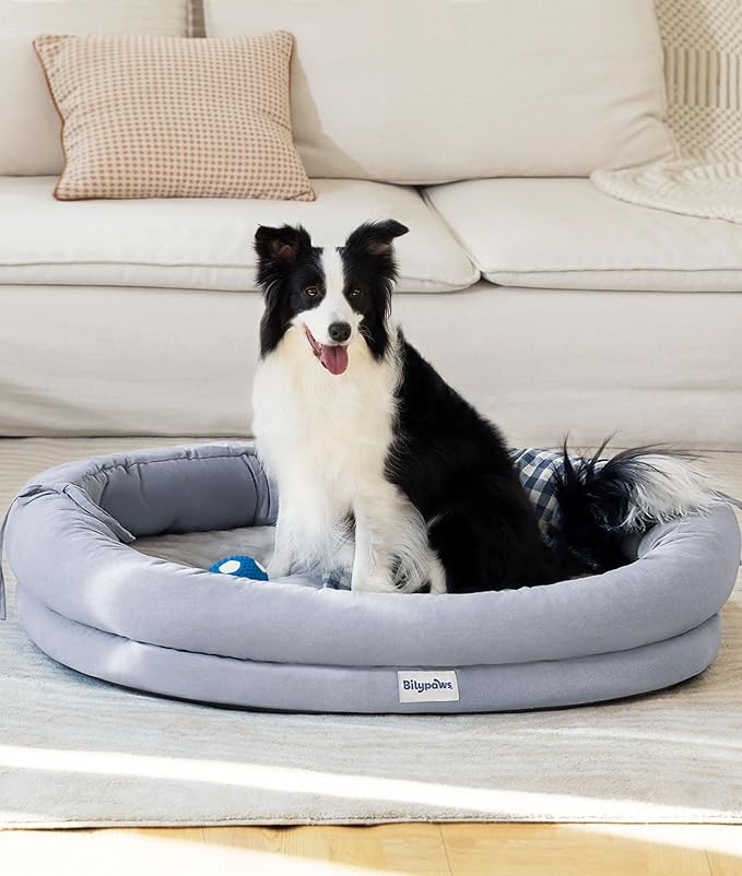 Orthopedic Dog Bed for Large Dogs, Pet Sofa, Large, Light Gray | Orthopedic egg crate foam, 4-sided bolster support, anti-slip bottom, pet sofa bed for large dogs by bilypaws