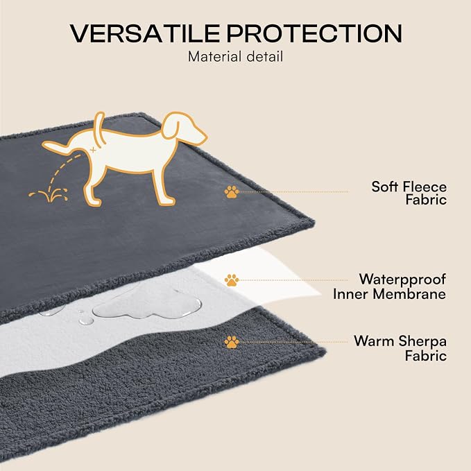 Luciphia Waterproof Pet Blanket, Liquid Pee Proof Dog Blanket for Sofa Bed Couch, Reversible Sherpa Fleece Furniture Protector Cover for Small Medium Large Dogs Cats, Dark Gray Large（65" x 57"） - Image 4