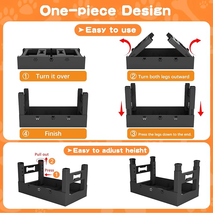 Elevated Dog Bowls with 2 Stainless Steel Bowls, 5-Height Adjustable Stand (3.1", 9" to 12"), for Improved Digestion & Neck Support, Easy Clean, Non-Slip Base Raised Feeder for Medium Large Dogs - Image 6