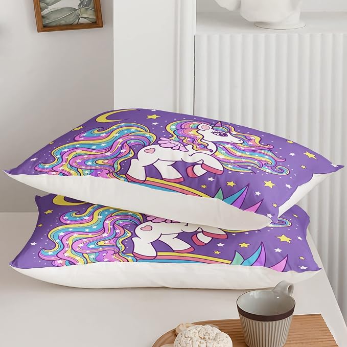 QOOMO Unicorn Comforter Twin Size,Rainbow Unicorn Comforter Set for Kids Teens Girls,3Pcs Bedding Set Printed Comforter with 2 Pillowcases,Down Alternative,Soft and Lightweight，Twin Size - Image 6