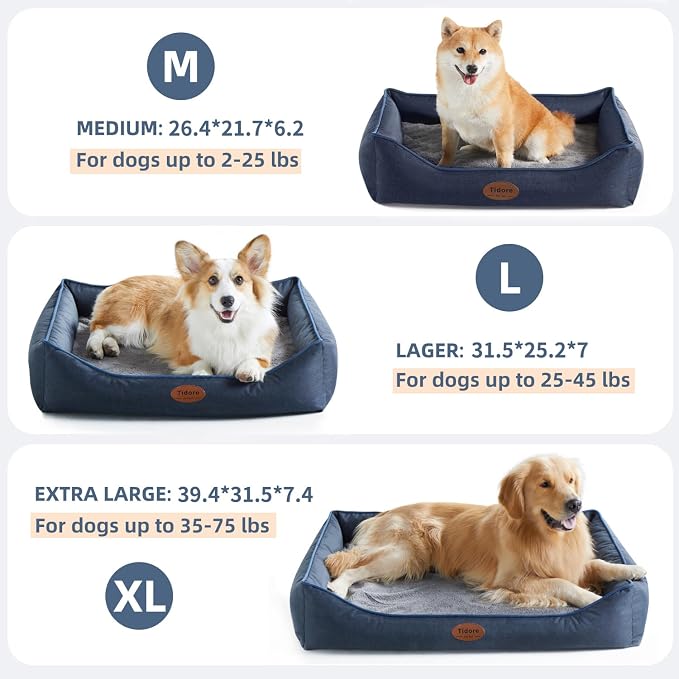 Tidore Orthopedic Dog Beds for Medium Dogs, Durable Egg Crate Foam Sofa Dog Bed wit Washable Removable Cover,Waterproof Lining,Pet Bed for Large Dogs (Navy Blue, 31.5" L x 25.2" W x 7" Th) - Image 3
