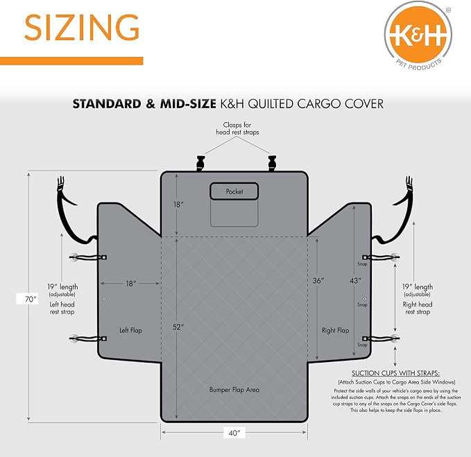 K&H Pet Products Quilted Cargo Cover Black Standard/Mid-Size Vehicle 54 Inches - Image 5