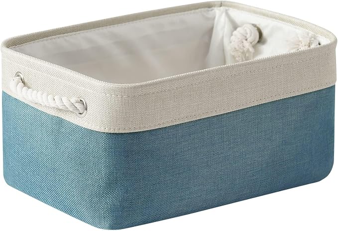 TheWarmHome Fabric Storage Bin with Handles,Storage Basket for Home Storage and Organization, Shelf Basket with Cover for Living Room Bedroom Closet（White & Green Medium 13.8L×9.8W×6.7H by TheWarmHome