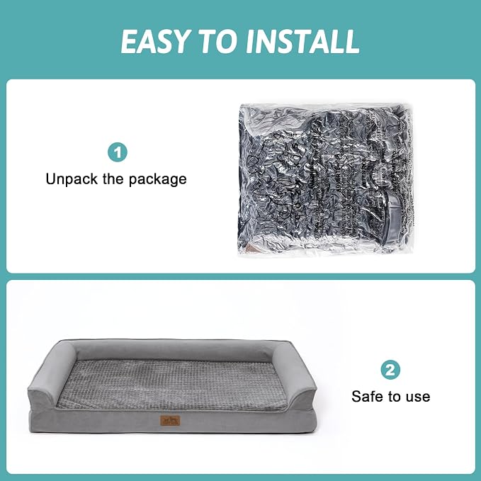 COZY KISS Orthopedic Dog Bed for Extra Large Dog, XL Pet Sofa, Bolster Foam Bed with Sides, Non-Slip and Egg-Crate Big Dog Couch Bed with Washable Removable Cover, U-Shaped, 42x30x7.5 inch, Grey - Image 9
