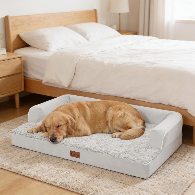 Orthopedic Dog Bed for Extra Large Dogs, 41x27in, Grey White | Orthopedic Foam Relieves Joint Pressure, Bolsters Supports Head And Neck, Washable Cover, Non-Slip Bottom - Image 9