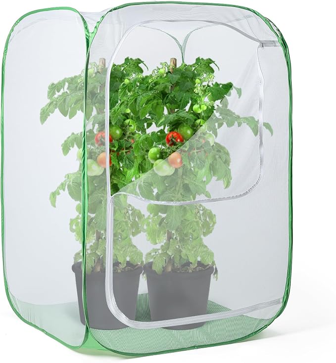 23.6" Outdoor Mesh Plant Enclosure, Plant Cover for Pests, Bird and Pest Protection Guard for Fruit, Vegetables, Flowers and Herbs Pop-Up Cage 15.7 x 15.7 x 23.6 Inches by RESTCLOUD