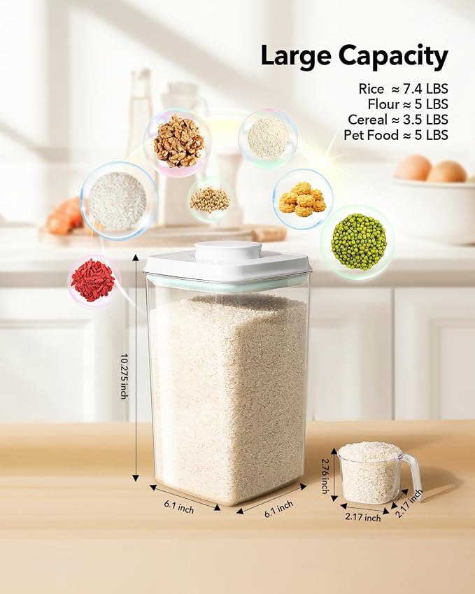 Ankou Airtight Pop Food Storage Container with Lid & 130ml Scoop, 4L/4.2qt BPA-Free Cereal, Rice, Flour, Pasta & Snack Container, Stackable & Durable,Kitchen Pantry Organizer - Image 6