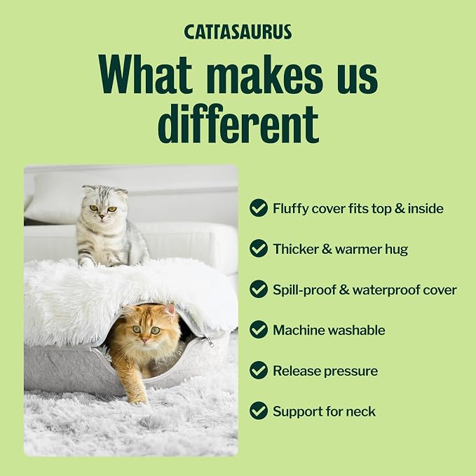 CATTASAURUS Peekaboo Cat Cave for Multiple & Large Cats Up to 30-45 Lbs, Fluffy Cat Beds for Indoor Cats, Scratch Detachable & Washable Tunnel Bed, Comfy Donut Cave (Light Gray, Large (Calming)) - Image 3