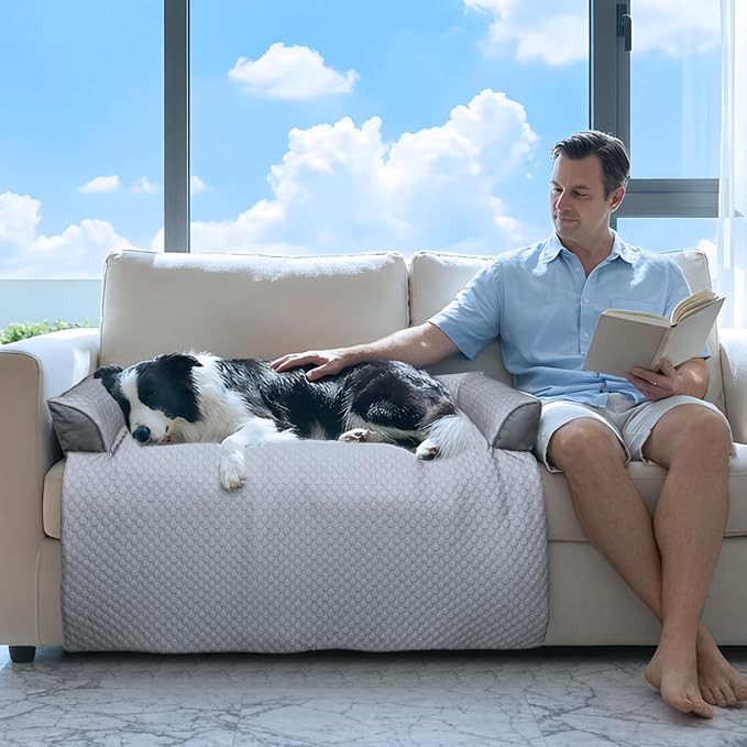 GGIB Cooling Dog Bed Mat with Bolster Pillow Washable Dog Couch Cover Breathable Summer Pet Couch Bed Protector Indoor(Large, Cooling Grey) - Image 2