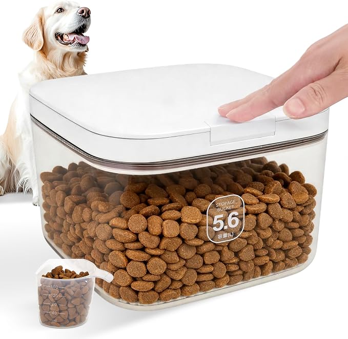 LEAWALK 5-8Lbs/5.92Qt/5.6L Airtight Dog Cat Food Storage Container and Pet Storage Bin BPA-Free. PET Clear Stackable Dog Treat Containers for Pet Food/Rice/Dry/Cereals/Flour/Sugar/Bread by LEAWALK