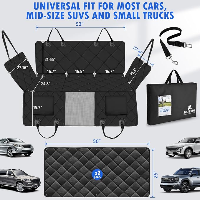 Back Seat Extender for Dogs-Large Space, Hard Bottom Dog Car Seat Cover for Back Seat with Blankets, Sturdy Backseat Extender for Dogs, Waterproof Dog Hammock for Car, SUV, Truck - Image 4
