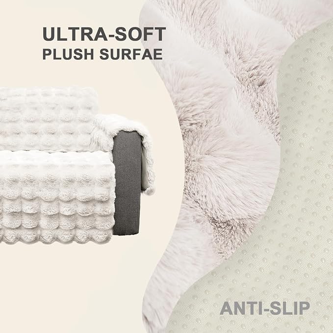 Plush and Fuzzy Shaggy Couch Cover, Dog Pad Faux Fur Sofa Cover, Water Resistant Slipcover, Non-Slip Furniture Protector for Kids,Dogs,Cats.(White-Bubble, X-Large Sofa) - Image 5