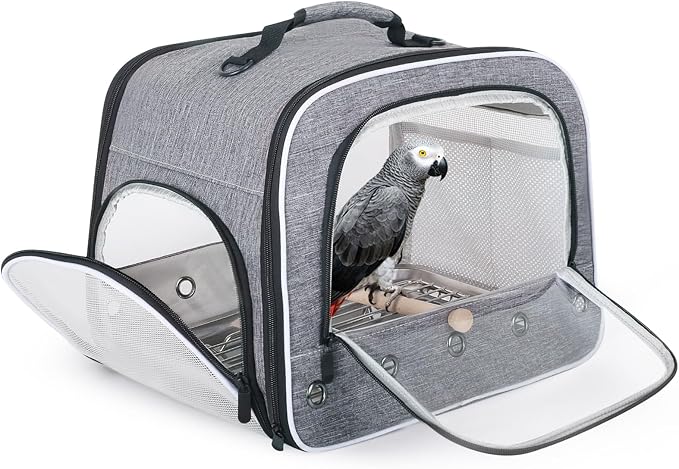 halinfer Bird Carry Carrier to Transport Large Size Parrot, Portable Bag with Metal Tray and Grid for Medium and Large Birds Like African Grey, Long Tail Cockatiel and Parrot by halinfer