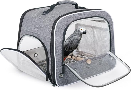 halinfer Bird Carry Carrier to Transport Large Size Parrot, Portable Bag with Metal Tray and Grid for Medium and Large Birds Like African Grey, Long Tail Cockatiel and Parrot by halinfer