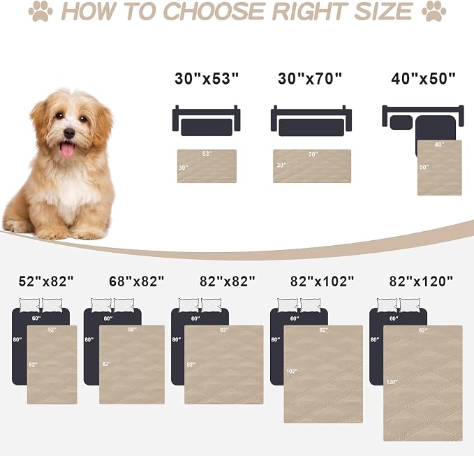 Smiry Waterproof Dog Bed Cover, Reversible Pet Blanket for Sofa Couch | Soft Washable Dog Blanket, Leakproof Couch Cover for Dogs Cats & Furniture Protection, 52x82, Taupe/Beige - Image 6