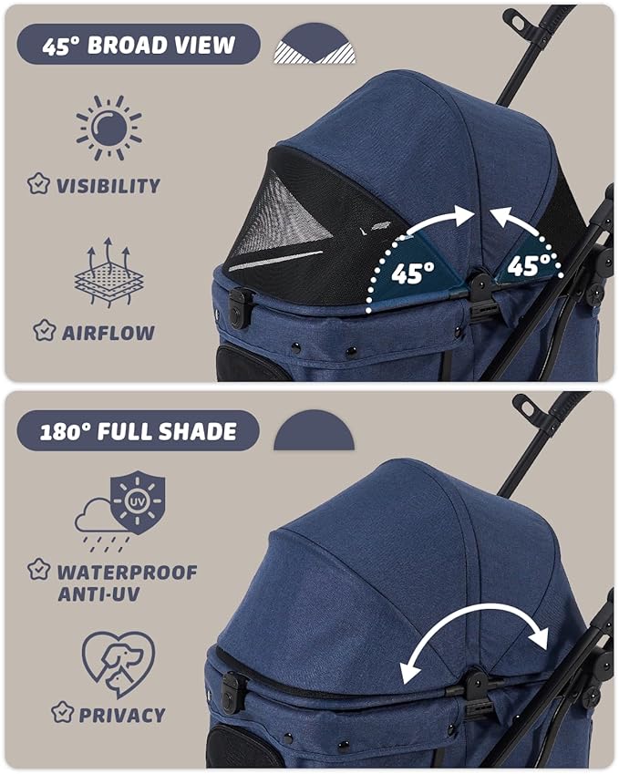 HITTITE Pet Stroller with Weatherproof Cover, All-Terrain 4-Wheel Cat & Dog Stroller with Adjustable Canopy, Foldable Dog Strollers with Storage Basket for Small to Medium Dogs Up to 55 lbs.