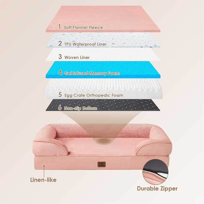 EHEYCIGA Orthopedic Small Dog Bed, Waterproof Memory Foam Washable Pet Beds | Non-Slip Bottom and Egg-Crate Foam Medium Pet Couch Bed with Washable Removable Cover, Dusty Pink - Image 5
