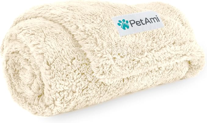 PetAmi Fluffy Waterproof Dog Blanket for Couch and Bed, Reversible Sherpa Pet Throw, Pee Proof Furniture Protector Sofa Cover, Washable Cat Blanket for Small Medium Dogs and Cats (Beige Cream, 29x40) by PetAmi