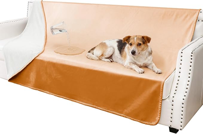 Waterproof Blanket - Reversible Dog Throw as Furniture Protector | Soft Velvet & Flannel, TPU Leak-Proof Liner, Machine Washable, Fits Couch and Bed, 68" x 82", Orange/Cream by TuffeelHome