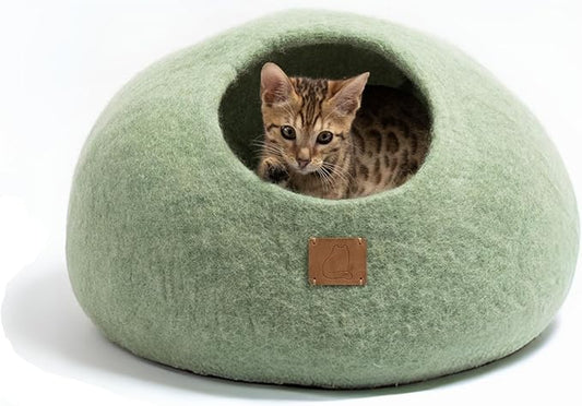 Handcrafted Wool Cat Cave Bed - Perfect Hideaway for Your Feline Friend - Quiet/Warm for Sleeping & Relaxing - Love Your Pet Dog or Cat - 100% Organic Felt - Ethically Sourced (Eucalyptus) by FuzzyCove