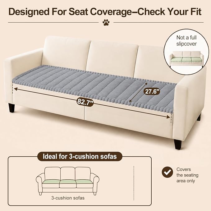 decorUhome Couch Cover for Dogs, Non Slip Fuzzy Thick Pet Sofa Protector | Pet Friendly, Machine Washable, Fits 3-Cushion Sofa, Protects Against Pet Hair & Daily Messes, Grey, 27.6" x 82.7" - Image 10
