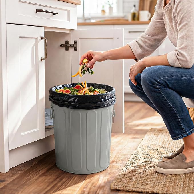 Plexon 5 Gallon Small Metal Trash Can with Lid Outdoor Galvanized Steel Bucket with Lid 5 Gal Storage Can for Dog Food Bird Seed Storage Container, Gray - Image 3