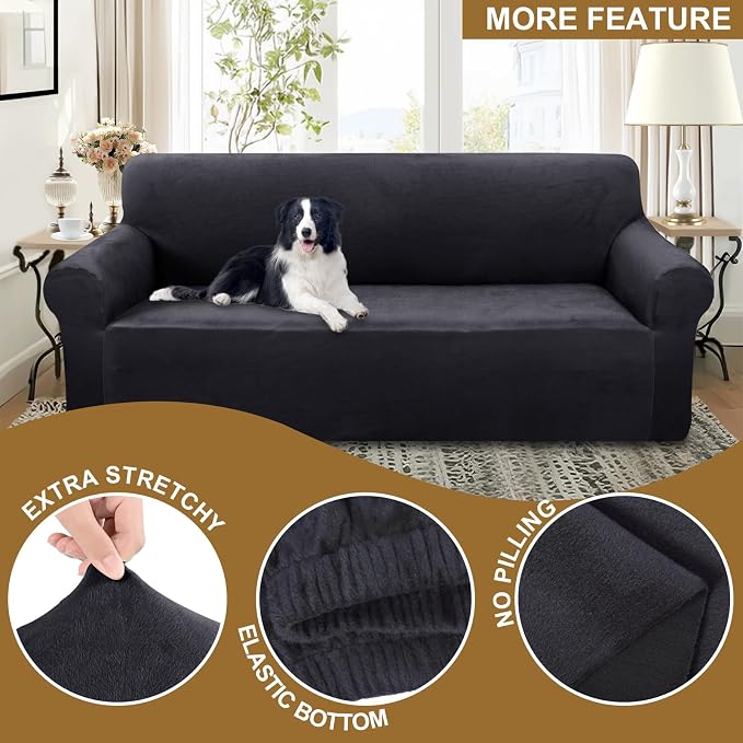 U-NICE HOME Velvet Sofa Covers Stretch Couch Covers for 3 Cushion Couch Furniture Protector Sofa Slipcover (XL Large, Dark Grey) - Image 4