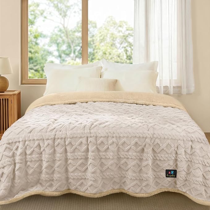 Luciphia Waterproof Blanket for King Bed Reversible Fleece Couch Cover | Reversible waterproof pet blanket with soft Sherpa fleece machine washable protect couch bed car, Beige-thicken 100" x 82" by luciphia