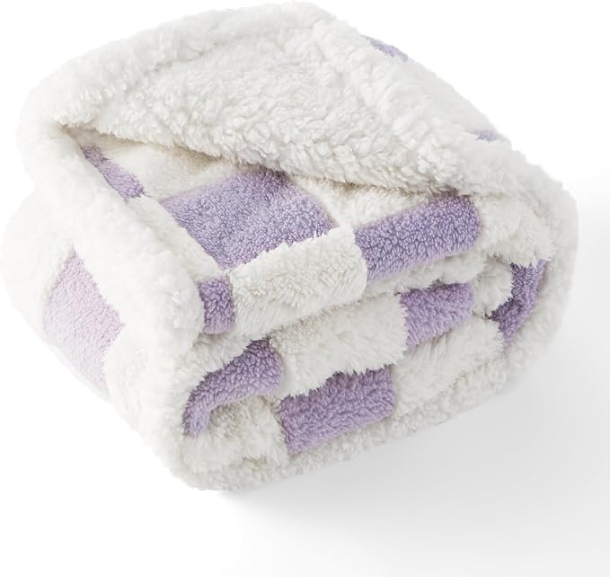 LE SURE Waterproof Dog Blankets for Small Dogs Cute Cozy 3D Jacquard,25x35 | Puppy Blanket for Cat Aesthetic Gift, Warm Soft Sherpa Throw Washable, Reversible Pet Couch Protector, Lavender Checks - Image 9
