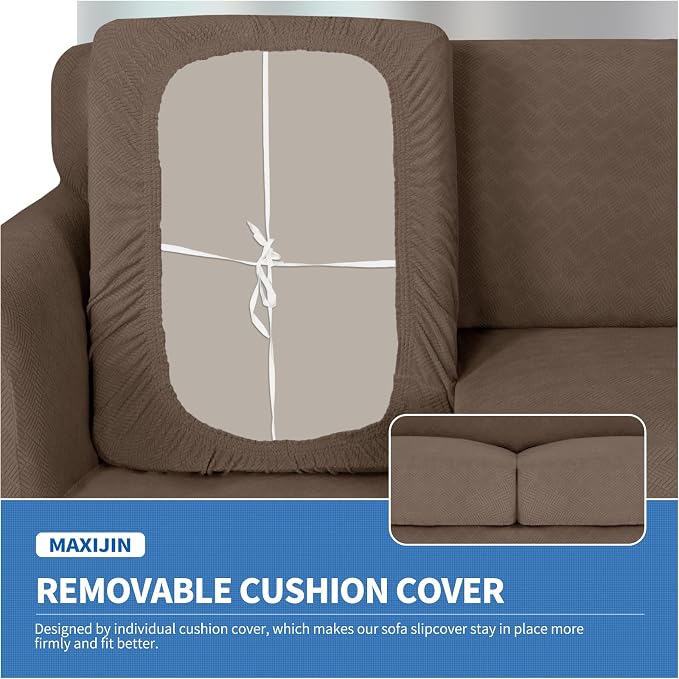 MAXIJIN 4 Piece Couch Covers for 3 Cushion Couch Sofa Covers, Stretch Couch Slipcovers for Sofas with 3 Cushions, Thick 3 Seat Furniture Protector for Pet Dogs (71"-91", Brown New) - Image 5